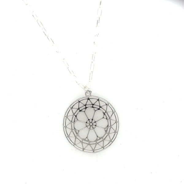 Rose Window Silver Pendant