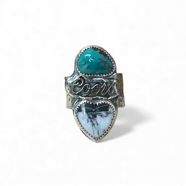 Turquoise and White Buffalo Silver Coors Ring