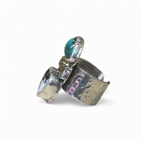 Turquoise and White Buffalo Silver Coors Ring