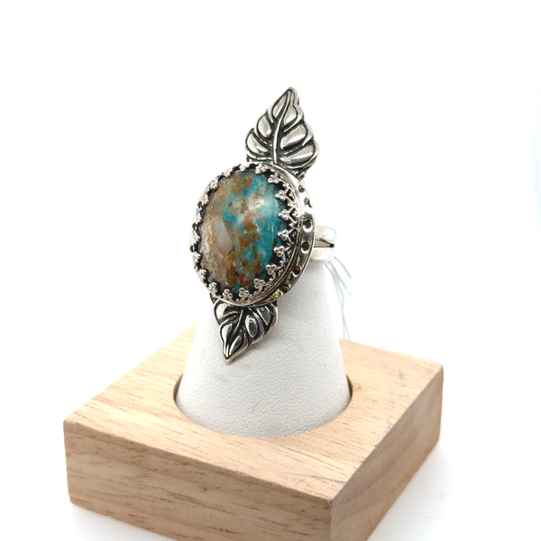 Wood Opal Leaf Ring