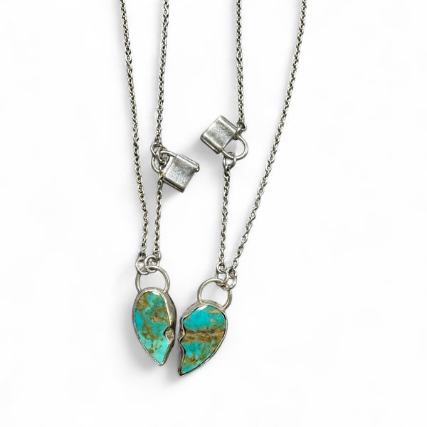 Kingman Turquoise Broken Heart Necklace – Sterling Silver Bestie Set
