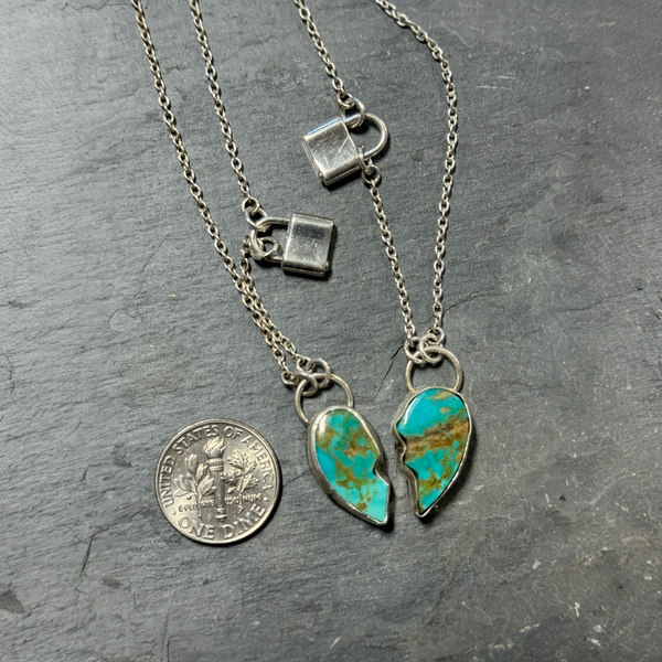 Kingman Turquoise Broken Heart Necklace – Sterling Silver Bestie Set