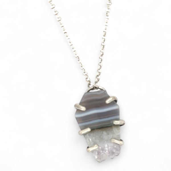 Agate Slice Druzy Coffin Necklace