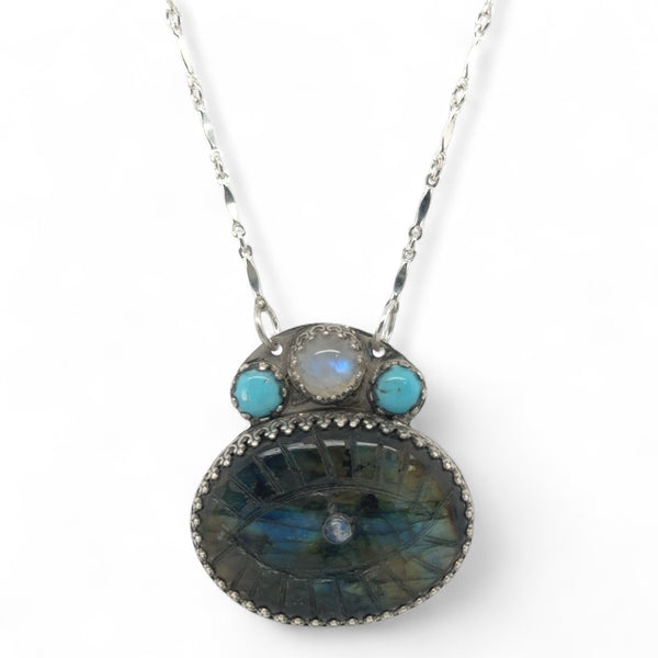 Eye of Light Necklace – Labradorite, Moonstone & Turquoise in Sterling Silver