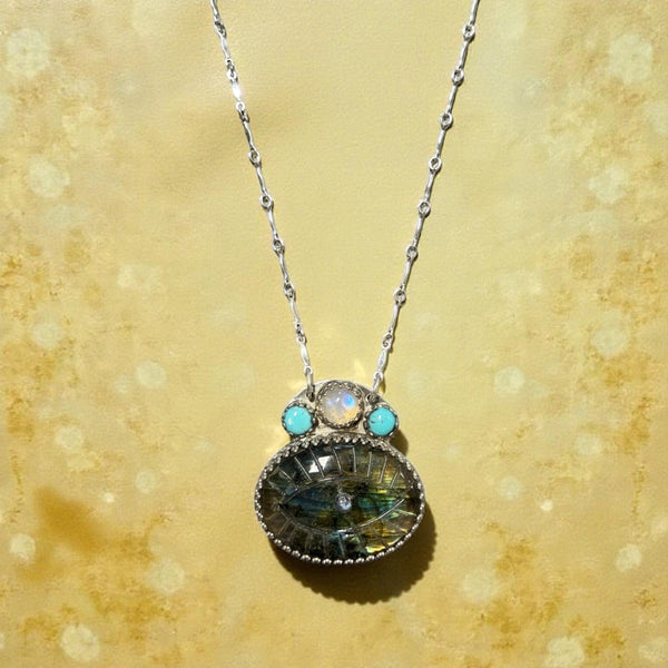Eye of Light Necklace – Labradorite, Moonstone & Turquoise in Sterling Silver