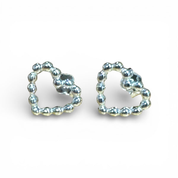 Bead Silver Heart Studs