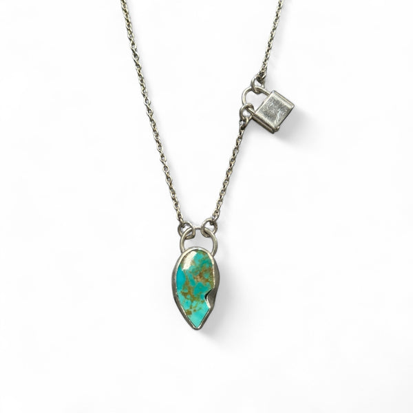 Kingman Turquoise Broken Heart Necklace – Sterling Silver Bestie Set