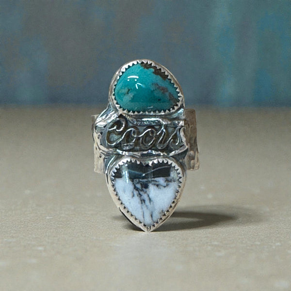 Turquoise and White Buffalo Silver Coors Ring