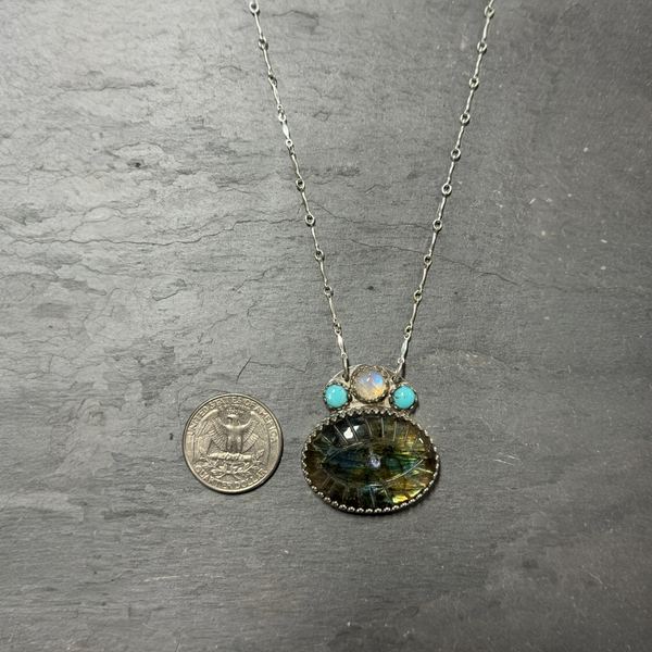 Eye of Light Necklace – Labradorite, Moonstone & Turquoise in Sterling Silver