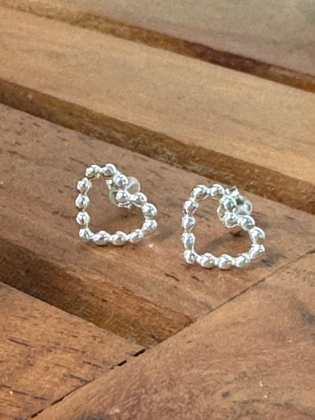 Bead Silver Heart Studs