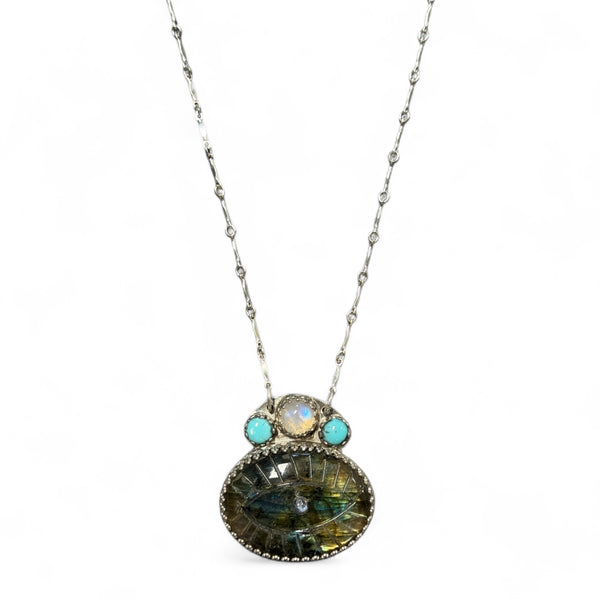 Eye of Light Necklace – Labradorite, Moonstone & Turquoise in Sterling Silver